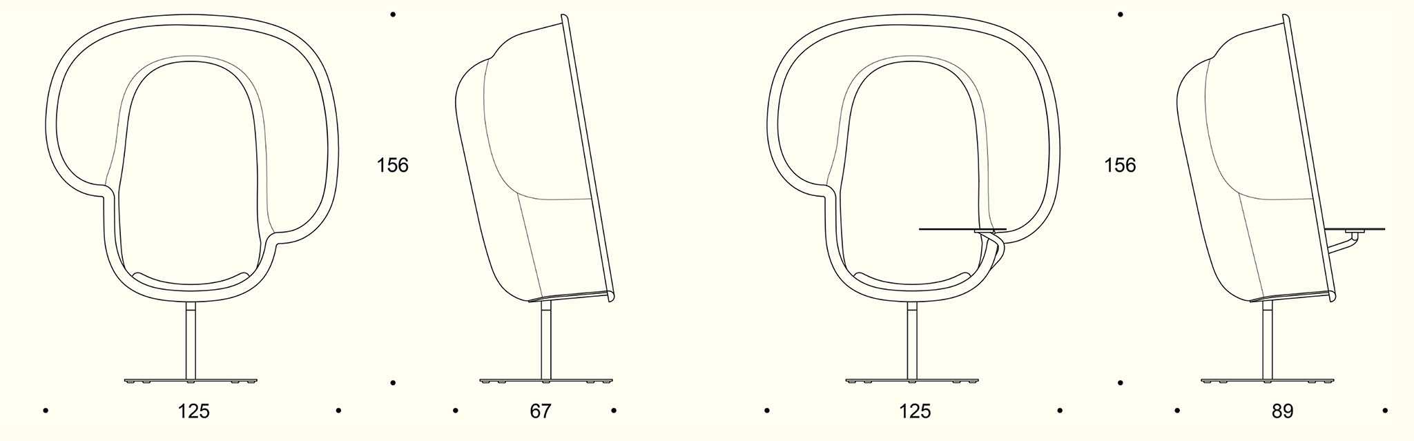 Dimensional drawing of the Hubbe chair