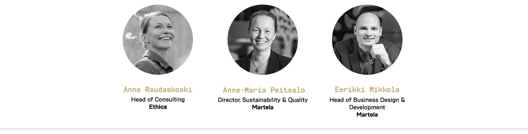 Martela Visionary Webinar speakers Anne Raudaskoski, Anne-Maria Peitsalo and Eerikki Mikkola