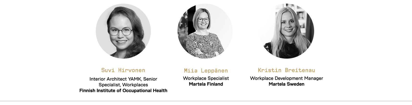 Martela Visionary Webinar speakers Suvi Hirvonen, Miia Leppänen and Kristin Breitenau