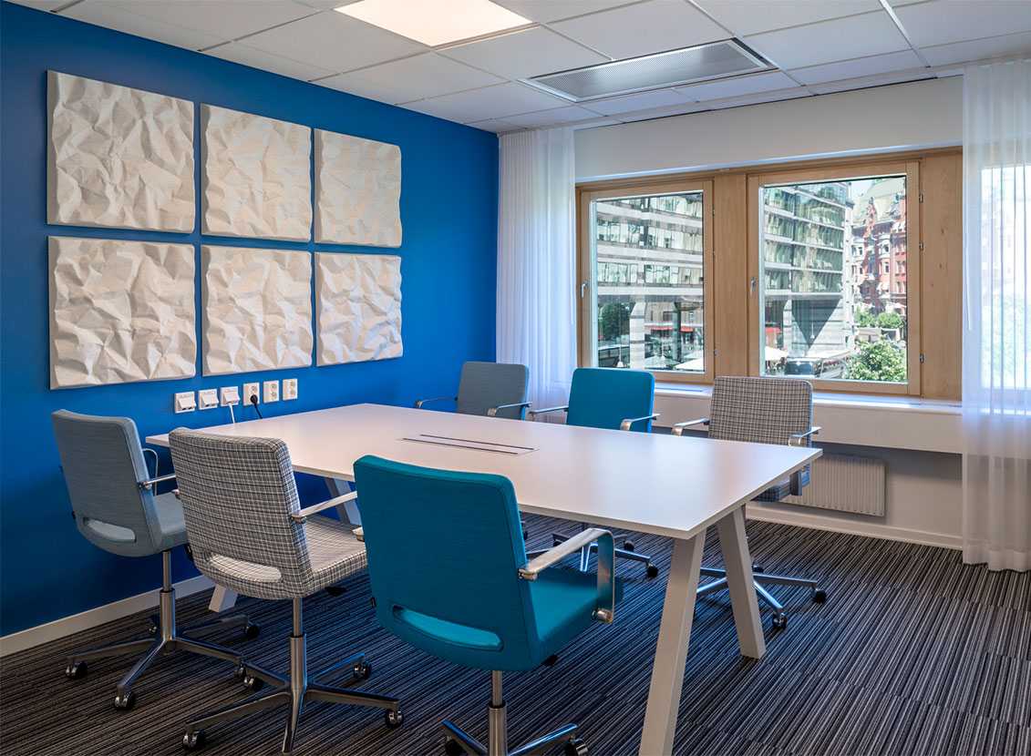 Martela's Frankie table and SoftX chairs in conference room at Enfo's office in Stockholm, Sweden