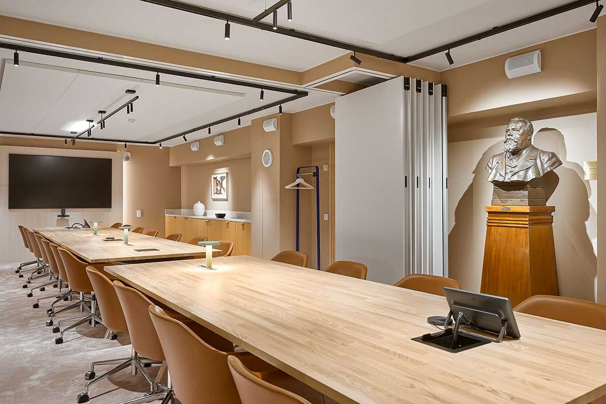 Solid wood conference tables in a conference room