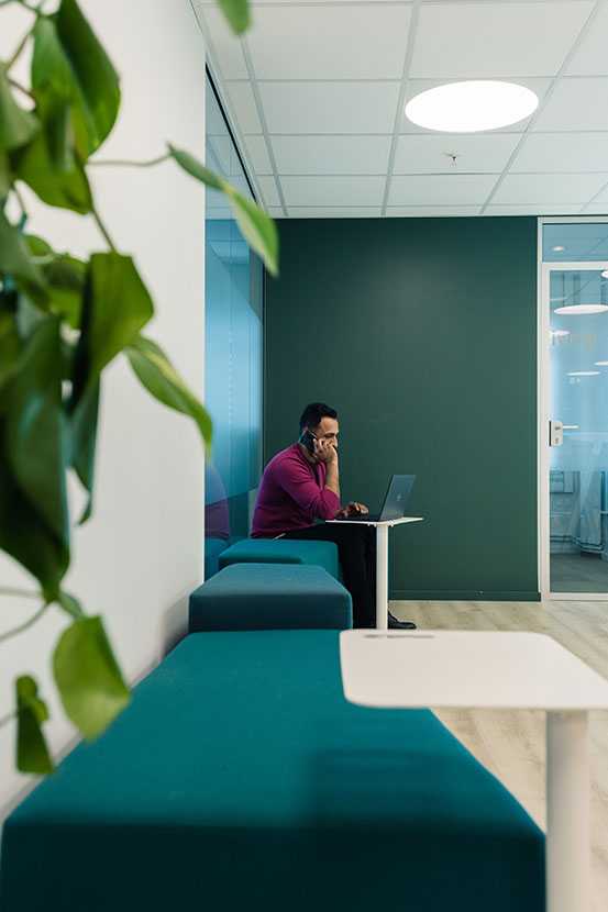 Martela's Diagonal seat and Trailer tables at Holte Consulting's office in Oslo, Norway