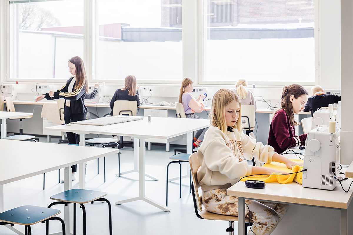 Pupils sewing in a craft class