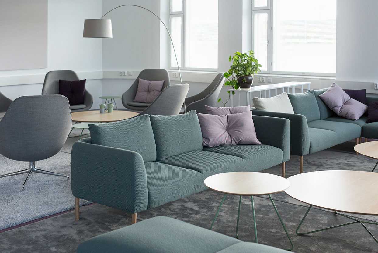 Martela's Nooa sofas and Scoop tables at Juteinikeskus in Hattula, Finland