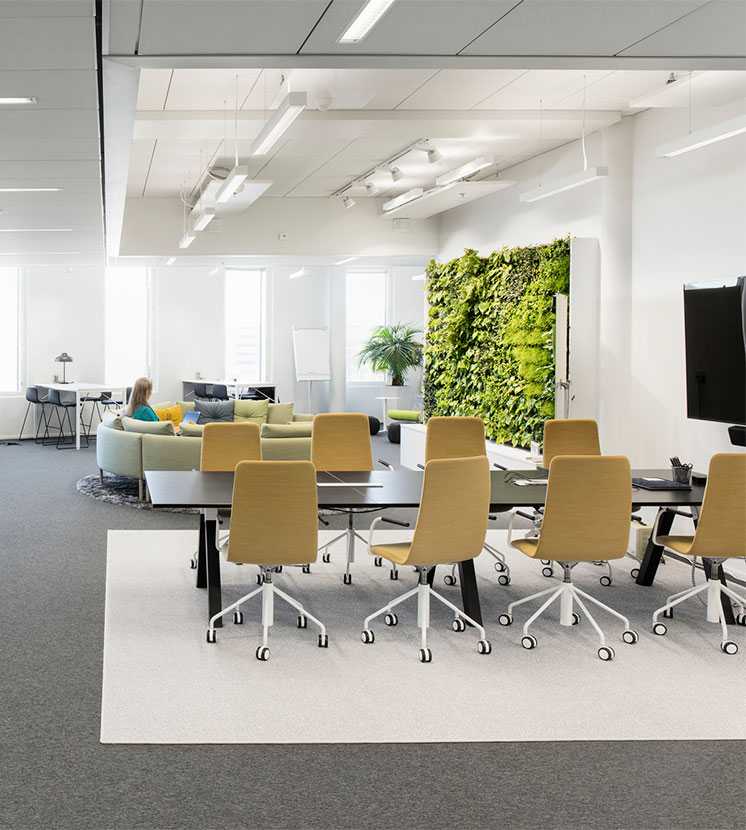 Martela's Sola conference chairs and Frankie conference table at Solteq's office in Vantaa, Finland