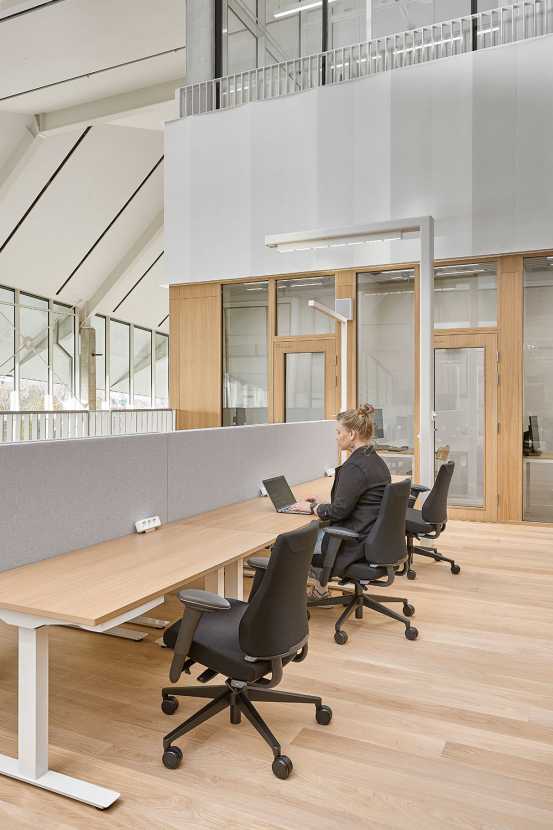 Electric tables and task chairs in the group work area