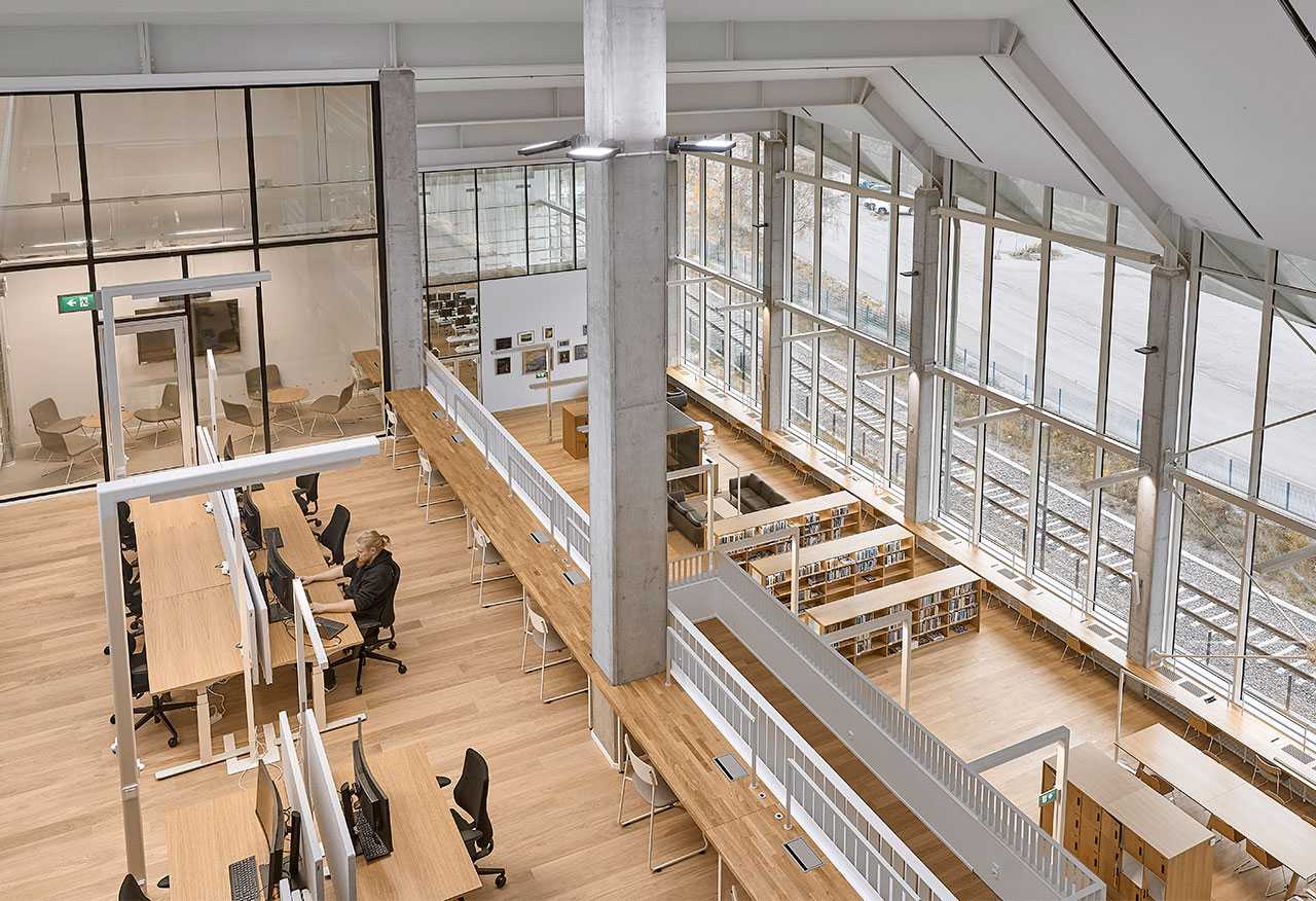 Bright, open library lobby