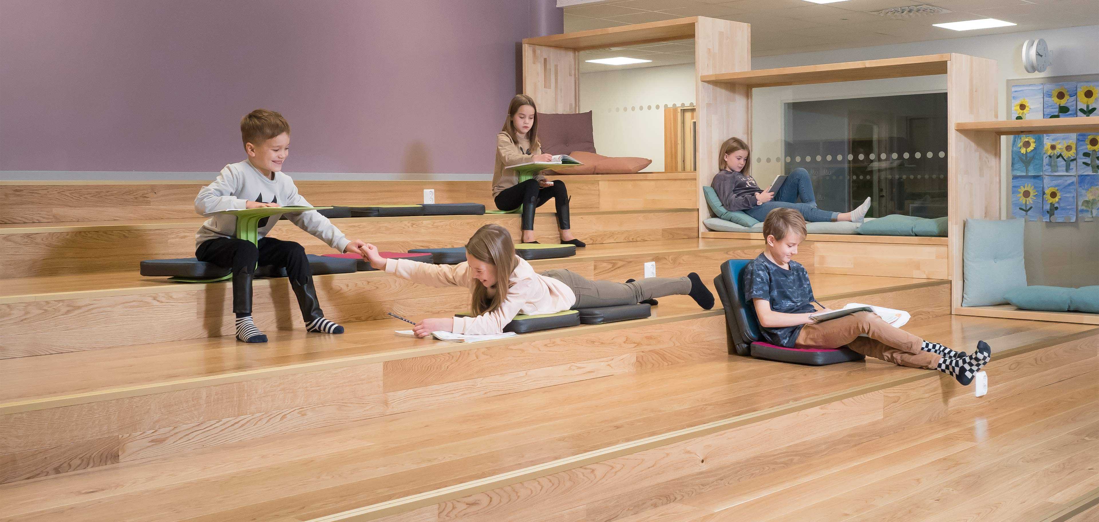 Martela's Puffet seat cushions at Hiltulanlahti School in Kuopio